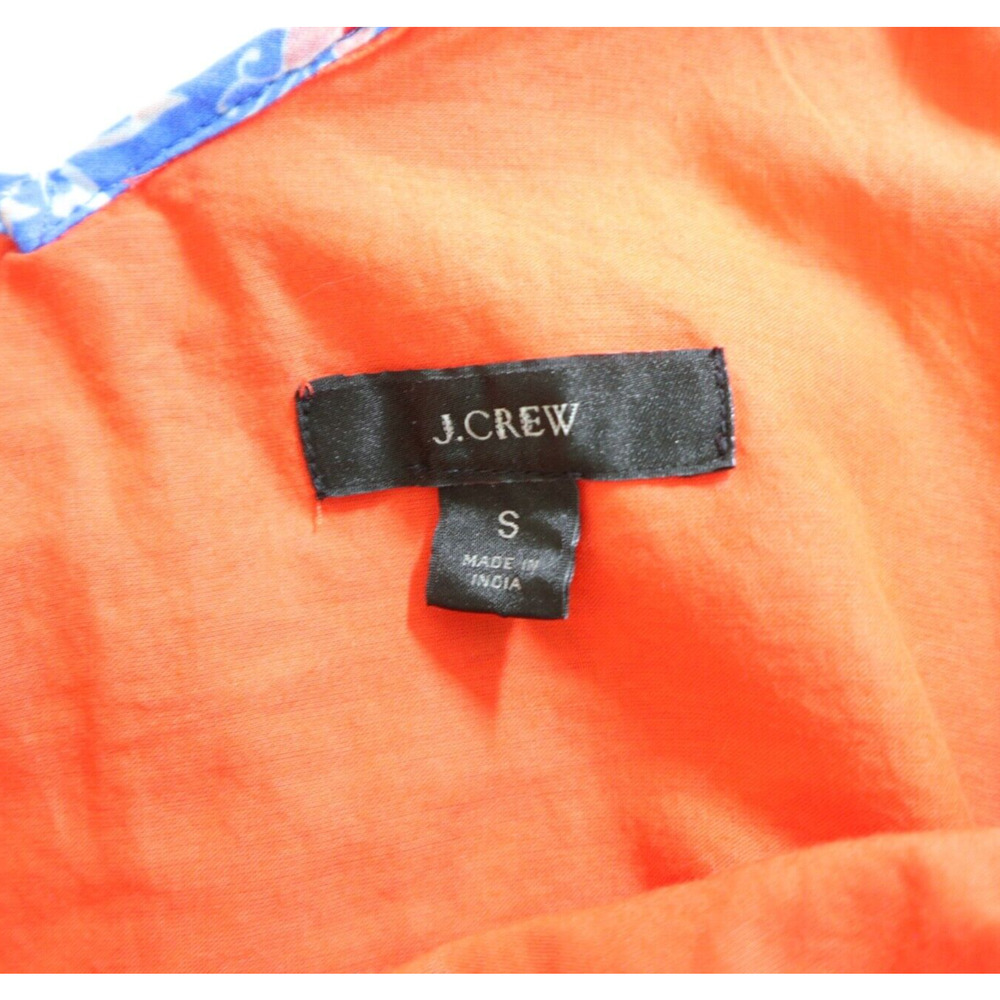 J Crew Size S Ruffle V Neck Top Cotton Classic Block Print Orange - Picture 10 of 11